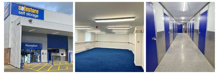 Safestore Edinburgh Gyle exterior, unfurnished office space, and storage units available for rent.